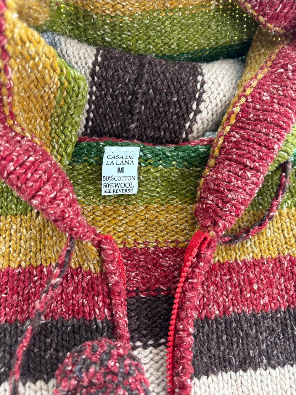 Maya Striped Hooded Sweater Jacket - Red, Green, Yellow & Brown